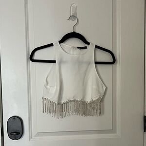 White halter top with rhinestone ends